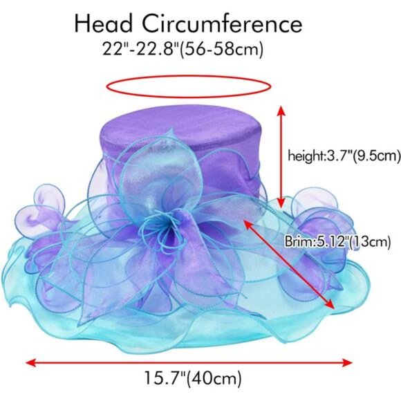 Derby Hats for Women, Classy Organza Sun Hat, Blue Purple